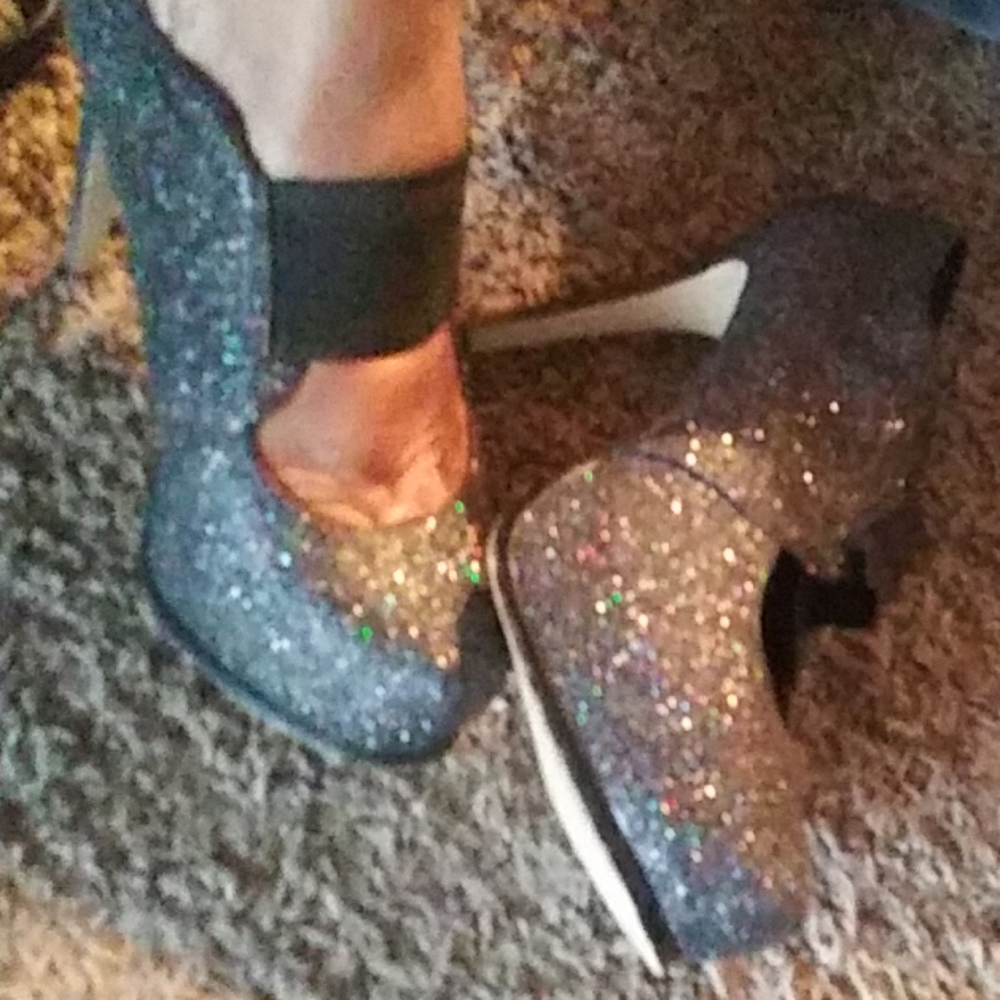 Black glitter heels
